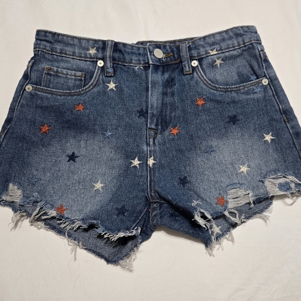 BLANKNYC The Mini Barrow Red White Blue Stars Denim Shorts [Girls Size 14] Cute